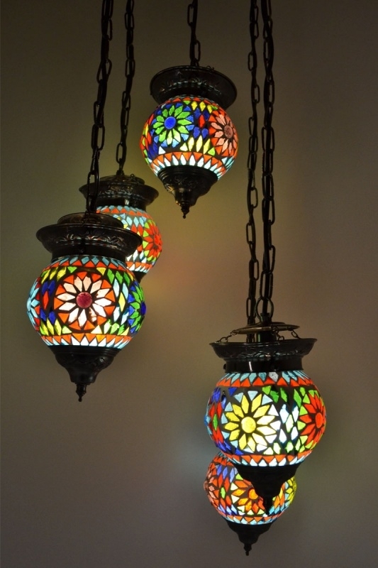 klap Afkorten dak Oosterse lamp mozaïek met 5 prachtige Arabische bollen | Marrakech style
